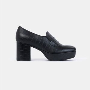 WYDR Studios Liza Platform Black Leather Loafers‎ Shoes NIB Size 10